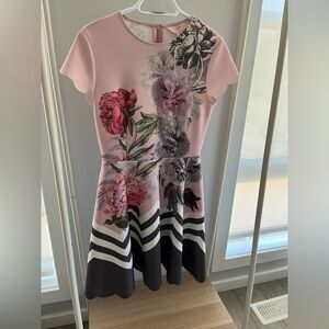 Ted Baker Pink and Gray Floral Mini Dress